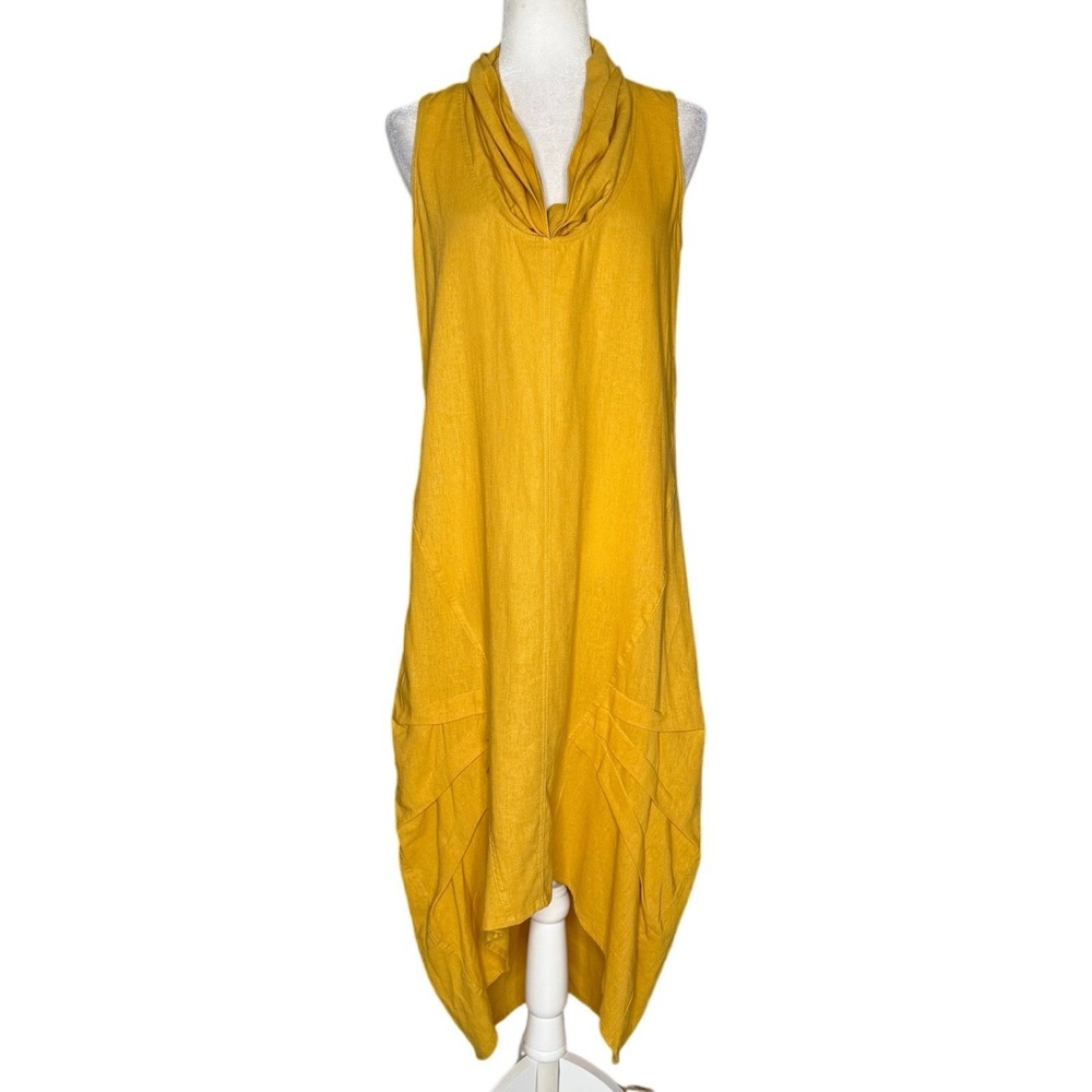 For Cynthia S Mustard Yellow Linen Lagenlook Cocoon Balloon Dress Asymmetrical‎